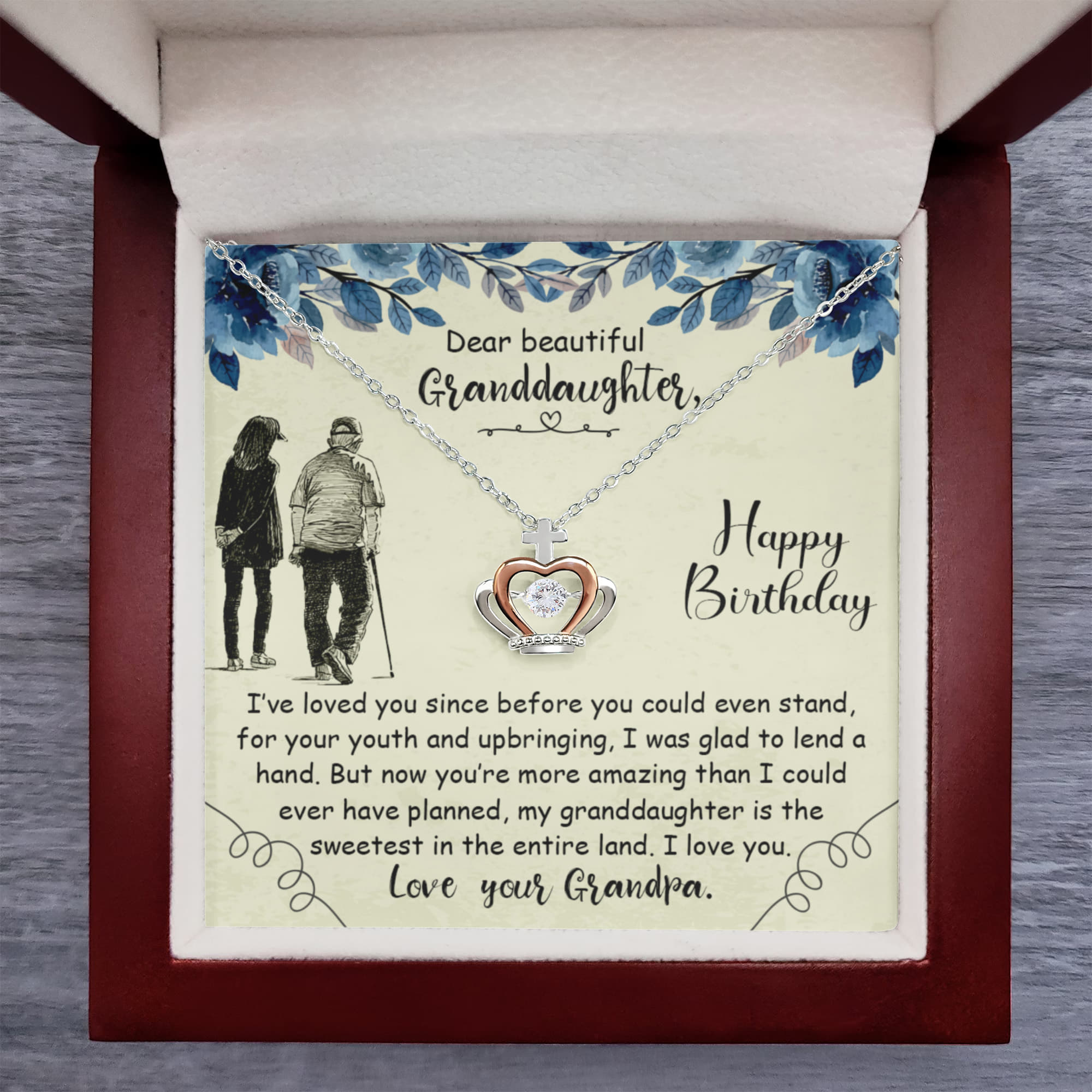 To My Granddaughter Necklace – Valentine’s Day & Graduation Gift for Granddaughter from Grandpa – Crown Pendant Necklace