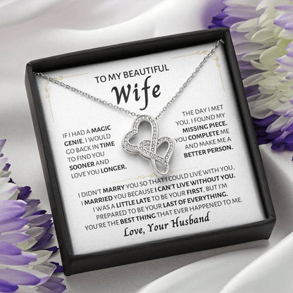 To My Beautiful Wife Necklace - Best Surprise Gift for Wife from Husband for Anniversary, Christmas & Valentine’s Day - Heart-to-heart Pendant Necklace