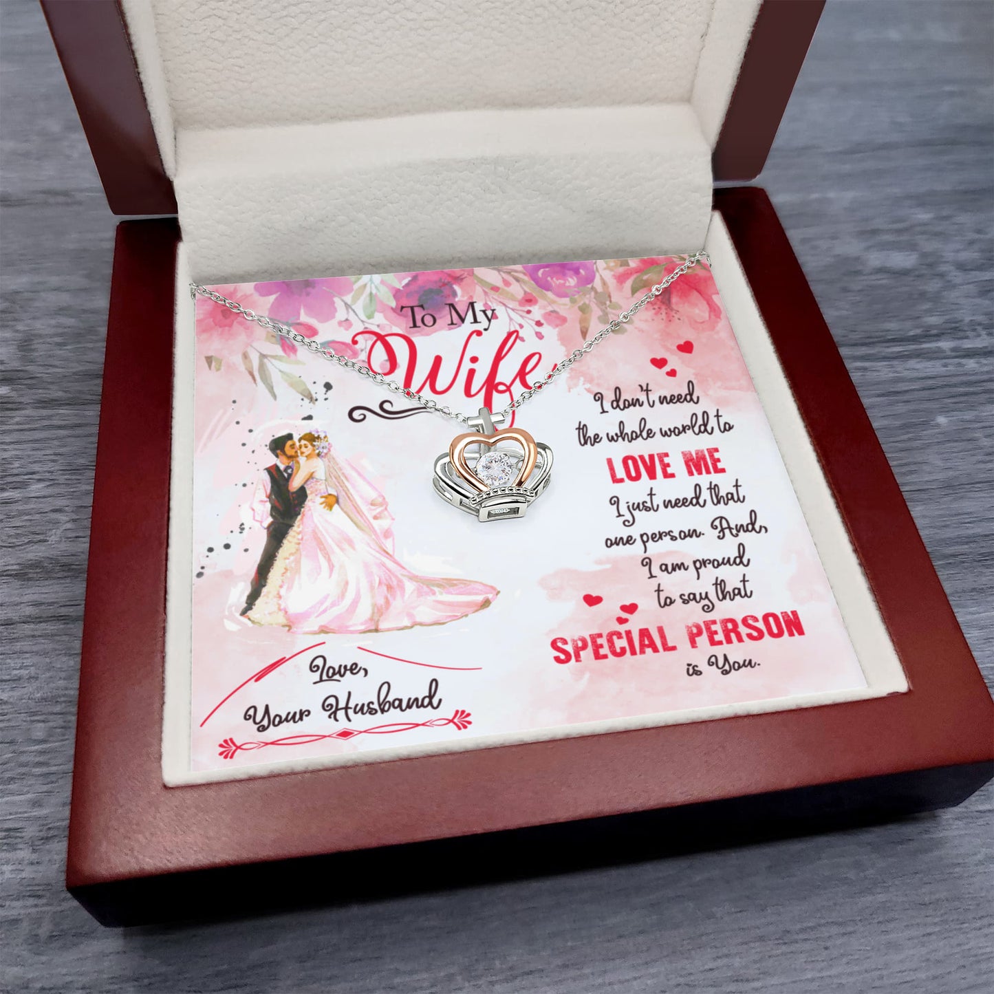 Romantic Jewelry Gift for Wife - Perfect From Husband for Birthday, Anniversary & Valentine’s Day - Crown Pendant Necklace