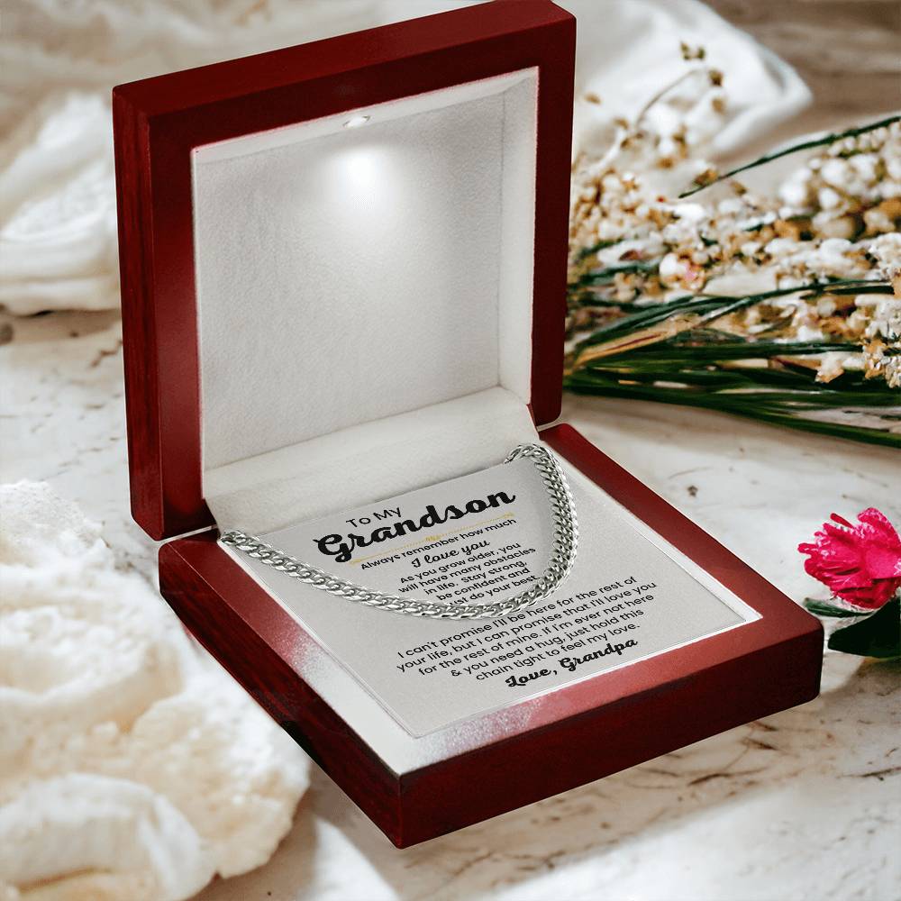 To My Grandson Necklace - Always remember how much I love you - Cuban Link Chain Gift for Grandson from Grandpa