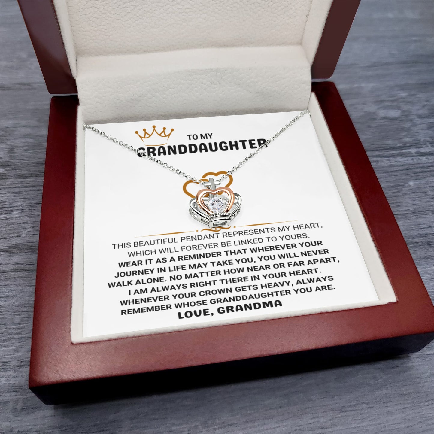 To My Granddaughter Necklace – Christmas Graduation Gift for Granddaughter from Grandma – Crown Pendant Necklace