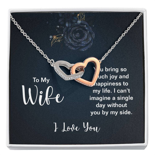 To My Wife Necklace - Sweet Emotional Gift for Wife from Husband on Birthday, Anniversary & Valentine’s Day - Interlocking Hearts Necklace