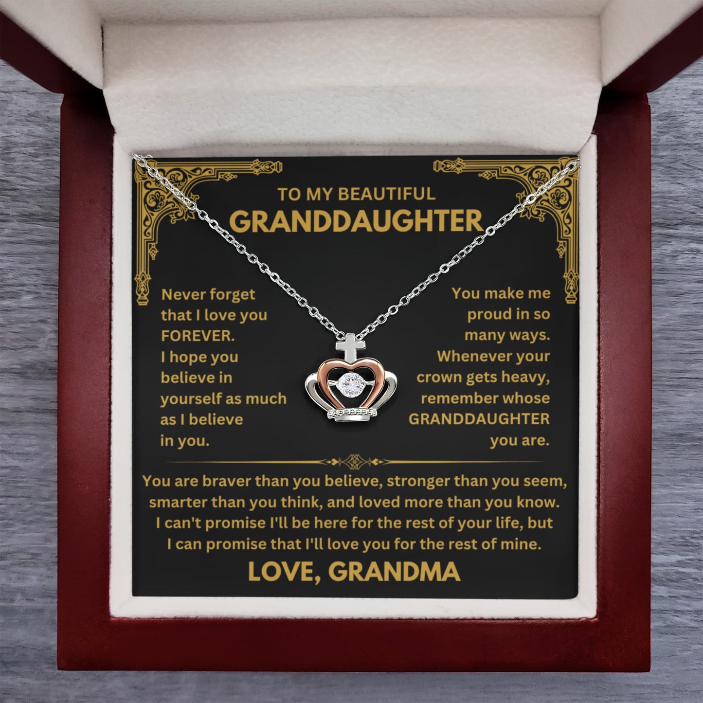 To My Granddaughter Necklace – Gift from Grandma for Granddaughter – Crown Pendant Necklace