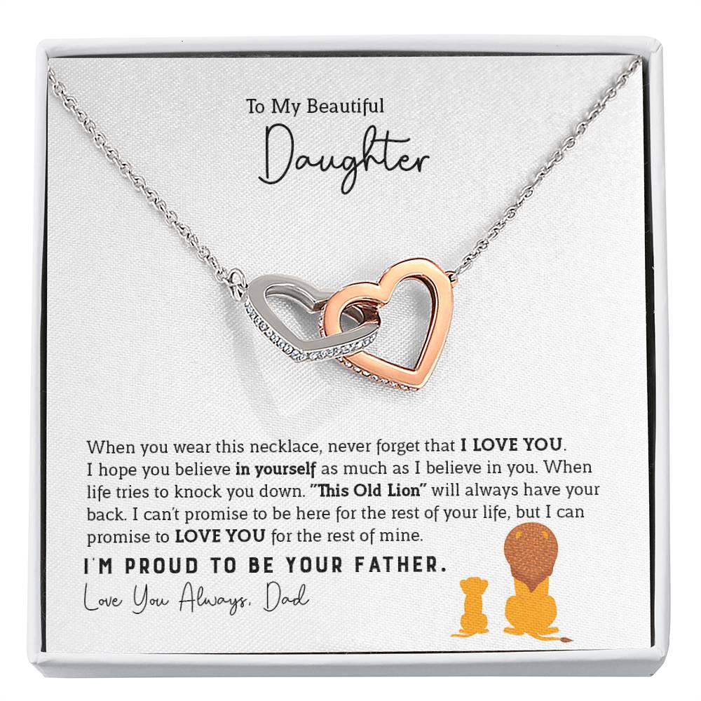 To My Daughter Necklace - Beautiful Daughter Jewelry for Birthday & Proud Dad Moments - Interlocking Hearts Necklace
