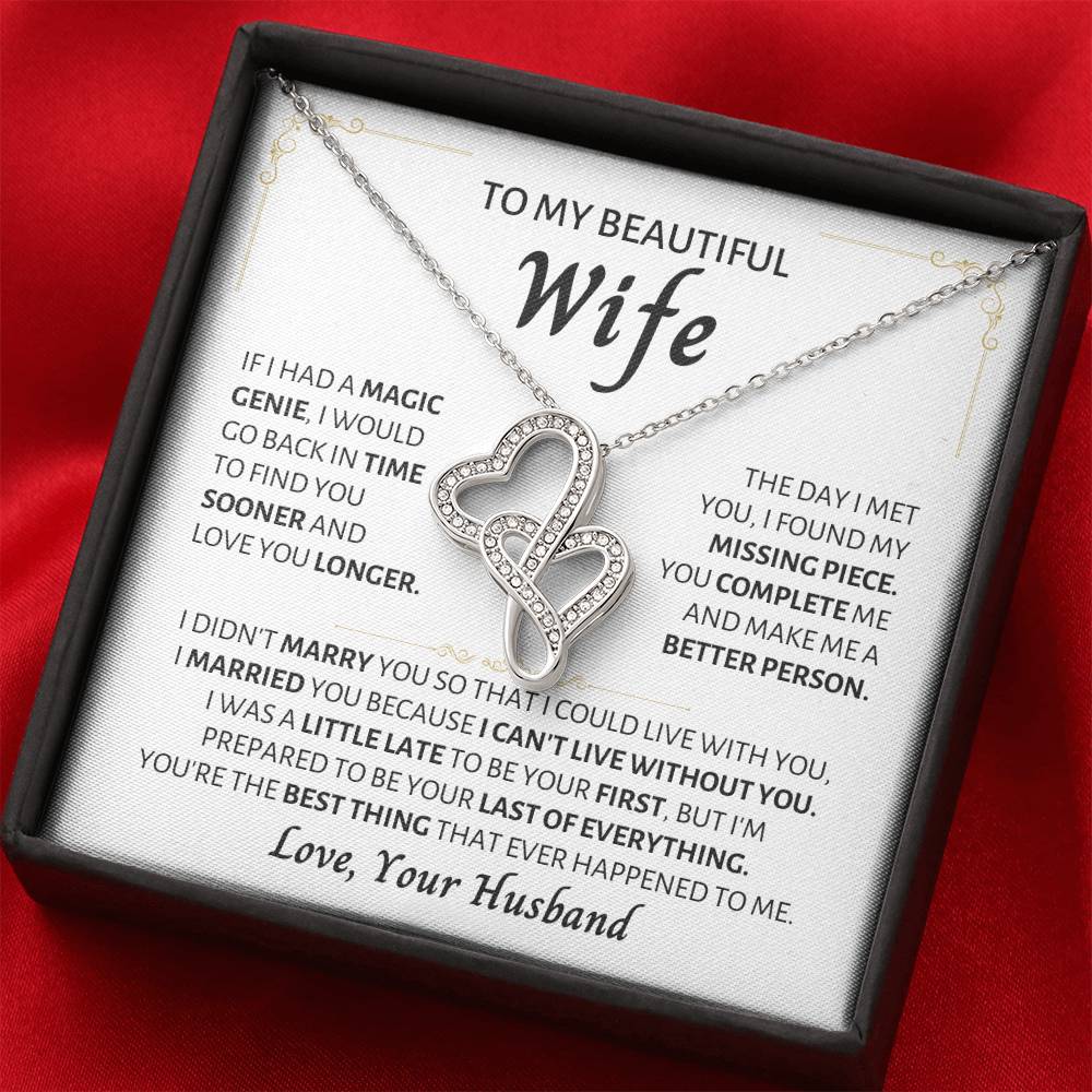 To My Beautiful Wife Necklace - Best Surprise Gift for Wife from Husband for Anniversary, Christmas & Valentine’s Day - Heart-to-heart Pendant Necklace