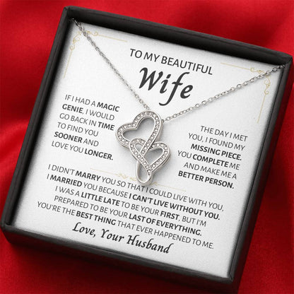 To My Beautiful Wife Necklace - Best Surprise Gift for Wife from Husband for Anniversary, Christmas & Valentine’s Day - Heart-to-heart Pendant Necklace