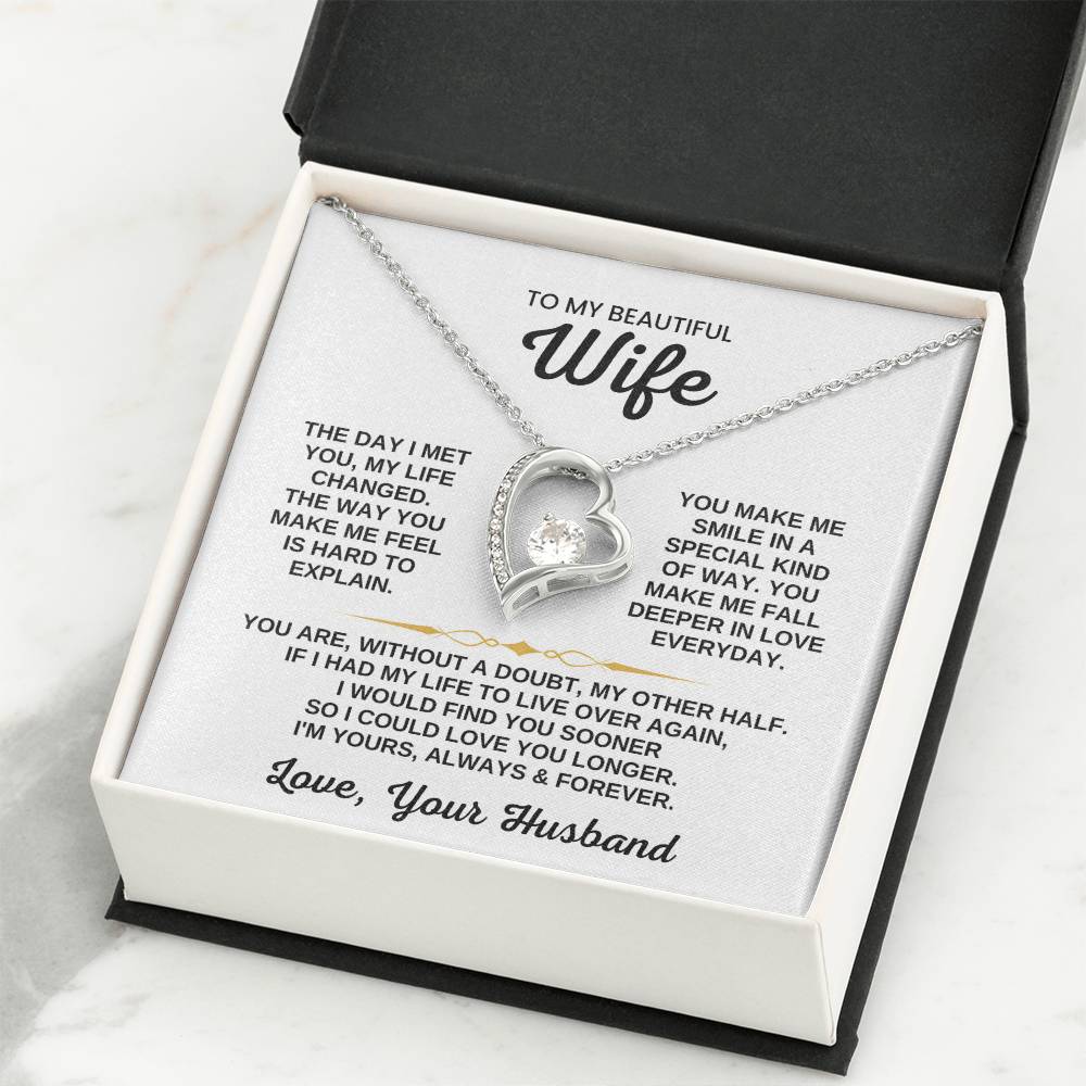 To My Beautiful Wife Necklace - Romantic Husband to Wife Jewelry for Birthday, Valentine’s Day & Special Celebrations - Forever Love Necklace