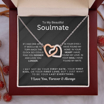 To My Beautiful Soulmate Necklace - Soulmate Necklace Gift for Surprises & Love Moments - Interlocking Hearts Necklace