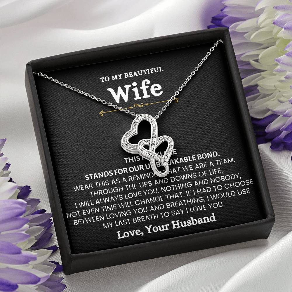 To My Beautiful Wife Necklace - Sweet Emotional Gift for Wife from Husband on Birthday, Anniversary & Valentine’s Day - Heart-to-heart Pendant Necklace