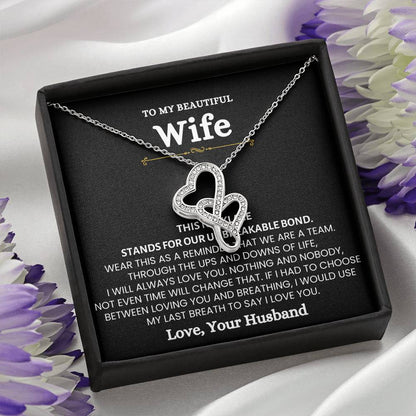 To My Beautiful Wife Necklace - Sweet Emotional Gift for Wife from Husband on Birthday, Anniversary & Valentine’s Day - Heart-to-heart Pendant Necklace