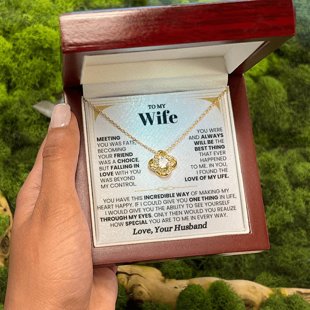 To My Wife Necklace - Romantic Birthday Jewelry Gift from Husband for Valentine’s Day & Long Lasting Memories - Love Knot Necklace