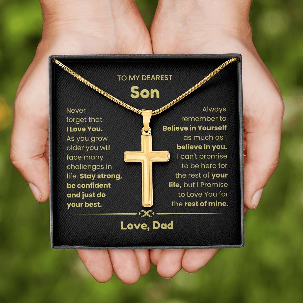 To My Son - As you grow older you will face many challenges in life - Son Gift from Dad - Artisan Cross Necklace