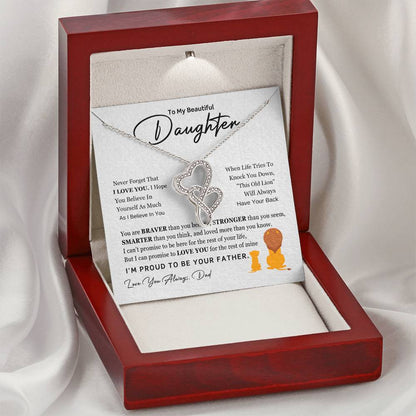 To My Daughter Necklace - Holiday Gift for Daughter from Dad - Heart-to-heart Pendant Necklace