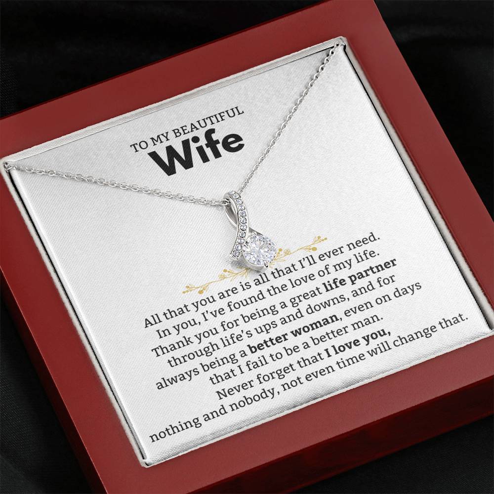 To My Beautiful Wife Necklace - Romantic Birthday Jewelry Gift from Husband for Valentine’s Day & Long Lasting Memories - Alluring Beauty Necklace