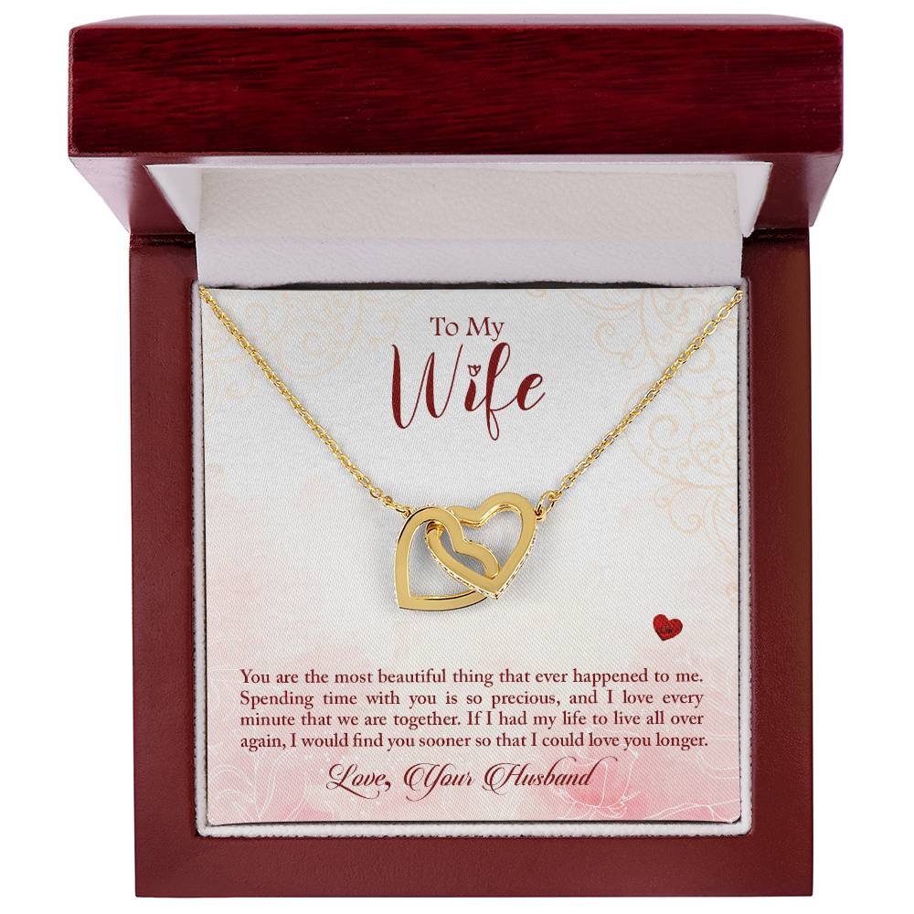To My Wife Necklace - Emotional Love Jewelry Gift from Husband for Valentine’s Day & Birthday Happiness - Interlocking Hearts Necklace