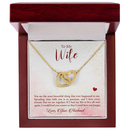 To My Wife Necklace - Emotional Love Jewelry Gift from Husband for Valentine’s Day & Birthday Happiness - Interlocking Hearts Necklace