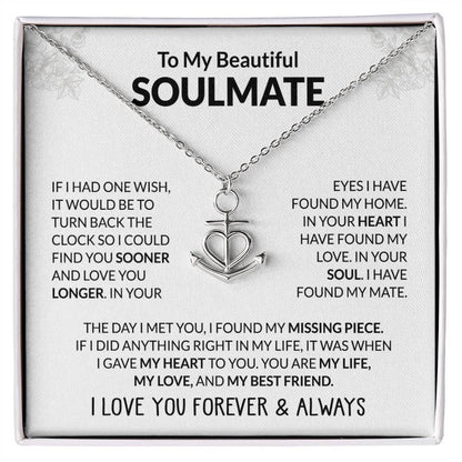 To My Beautiful Soulmate Necklace - Romantic Necklace Gift for Her for Valentine’s Day & Special Occasions - Anchor Pendant Necklace