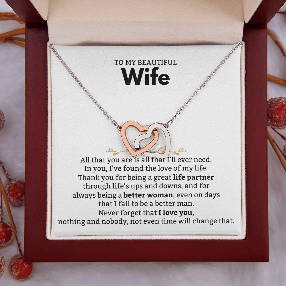 To My Wife Necklace - Loving Gift from Husband for Valentine’s Day, Birthday & Anniversary - Interlocking Hearts Necklace