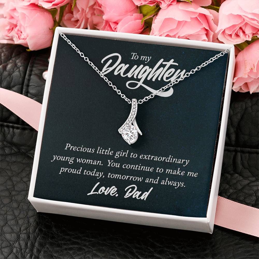To My Daughter Necklace - Sweetest Daughter Gift from Dad for Birthday Joy & Proud Dad Love - Alluring Beauty Necklace
