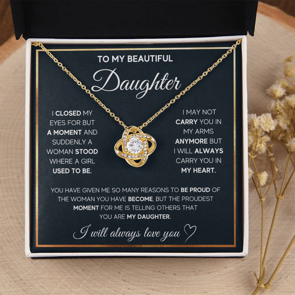 To My Daughter Necklace – Daughter Gift for Birthday, Graduation Achievements – Love Knot Necklace
