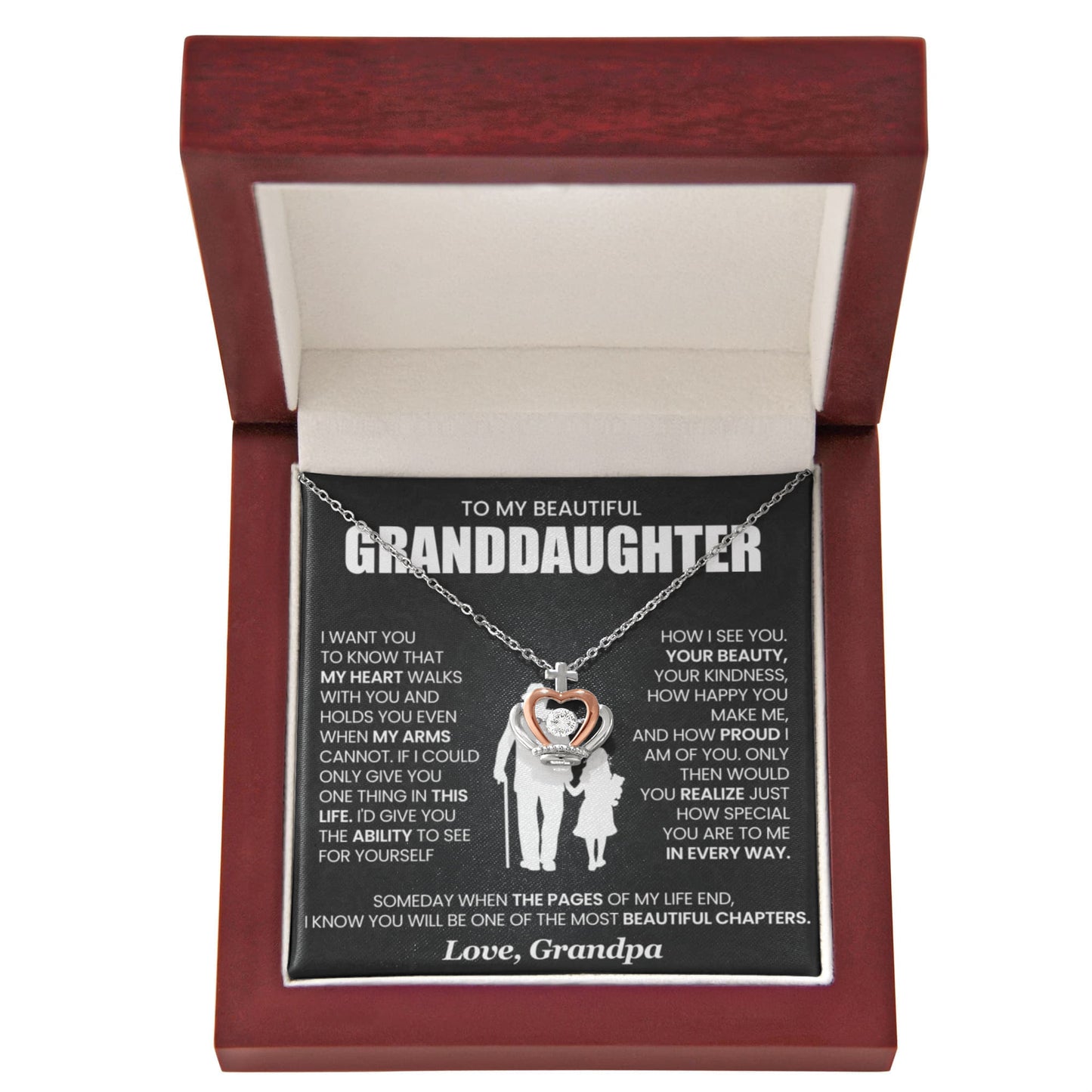 To My Granddaughter Necklace – Present for Granddaughter Birthday Christmas from Grandpa – Crown Pendant Necklace