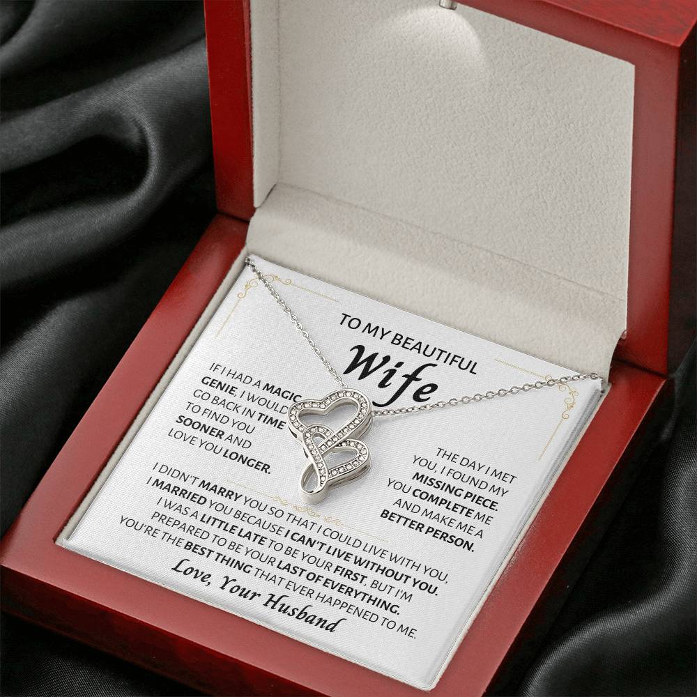 To My Beautiful Wife Necklace - Best Surprise Gift for Wife from Husband for Anniversary, Christmas & Valentine’s Day - Heart-to-heart Pendant Necklace