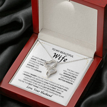 To My Beautiful Wife Necklace - Best Surprise Gift for Wife from Husband for Anniversary, Christmas & Valentine’s Day - Heart-to-heart Pendant Necklace