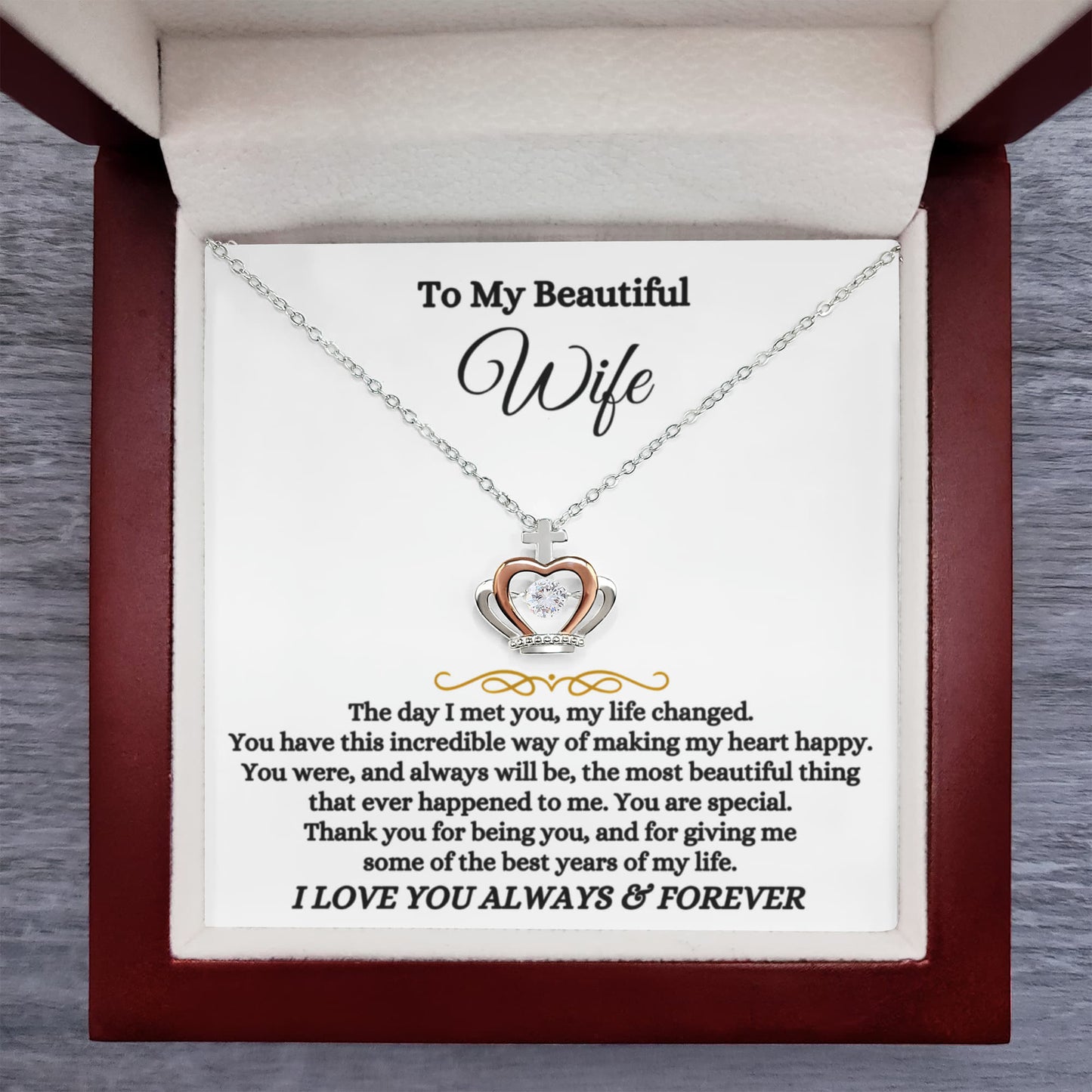 Valentine’s Day Gift for Wife - Emotional Jewelry from Husband for Anniversary Too - Crown Pendant Necklace