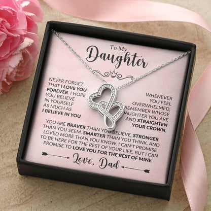 To My Daughter Necklace – Graduation & Xmas Gift from Dad – Heart-to-heart Pendant Necklace