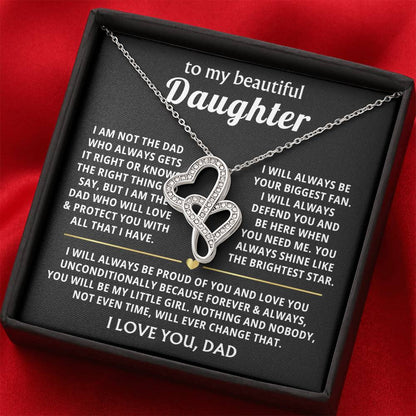 To My Daughter Necklace - Beautiful Daughter Jewelry for Birthday & Proud Dad Moments - Heart-to-heart Pendant Necklace