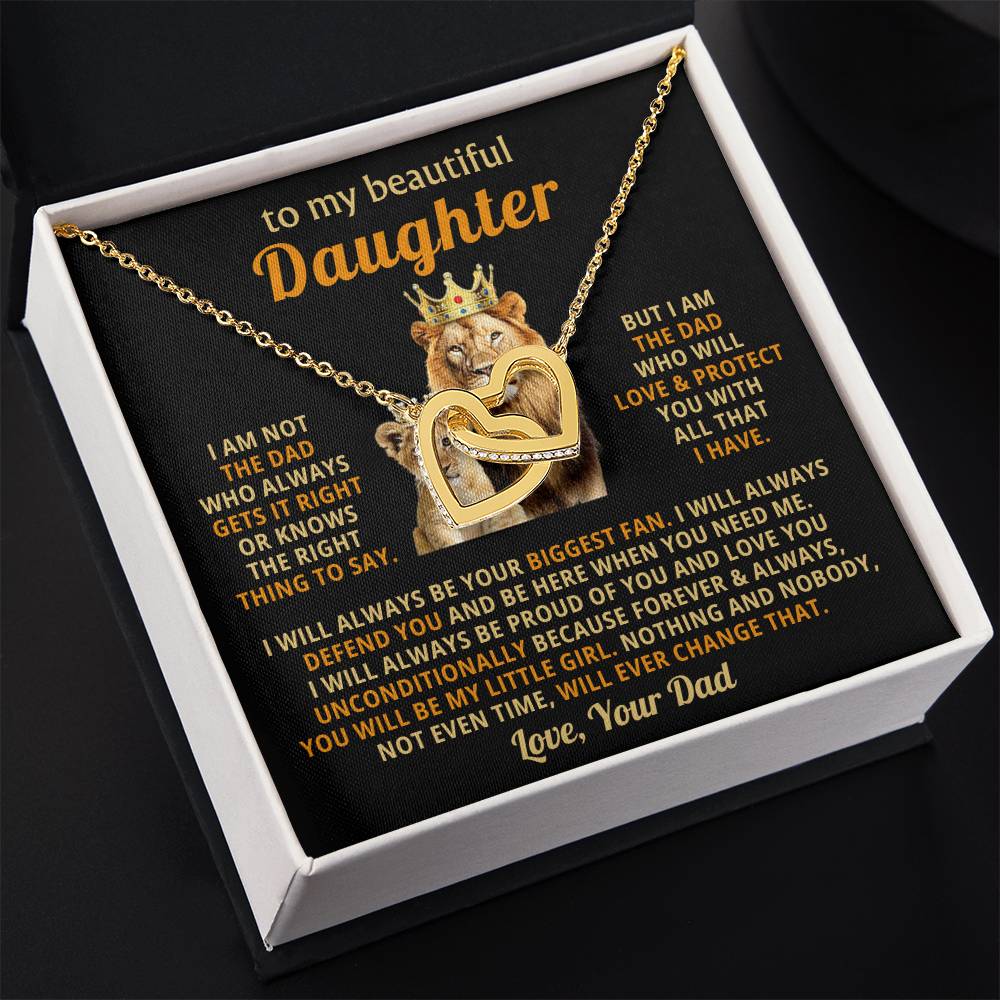 To My Daughter Necklace - Best Surprise Gift for Daughter from Dad for Graduation, Birthday & Christmas - Interlocking Hearts Necklace