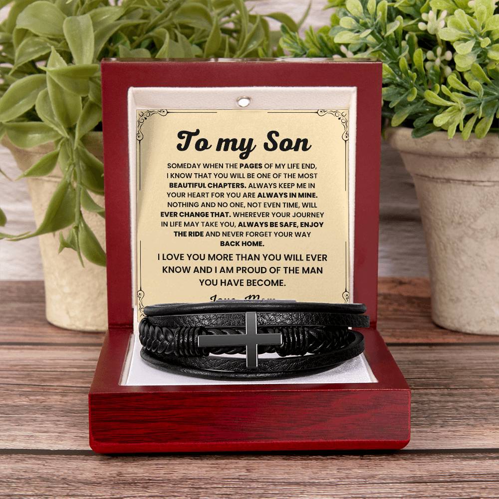 To My Son – Birthday, Christmas Jewelry from Mom – Men’s Cross Bracelet