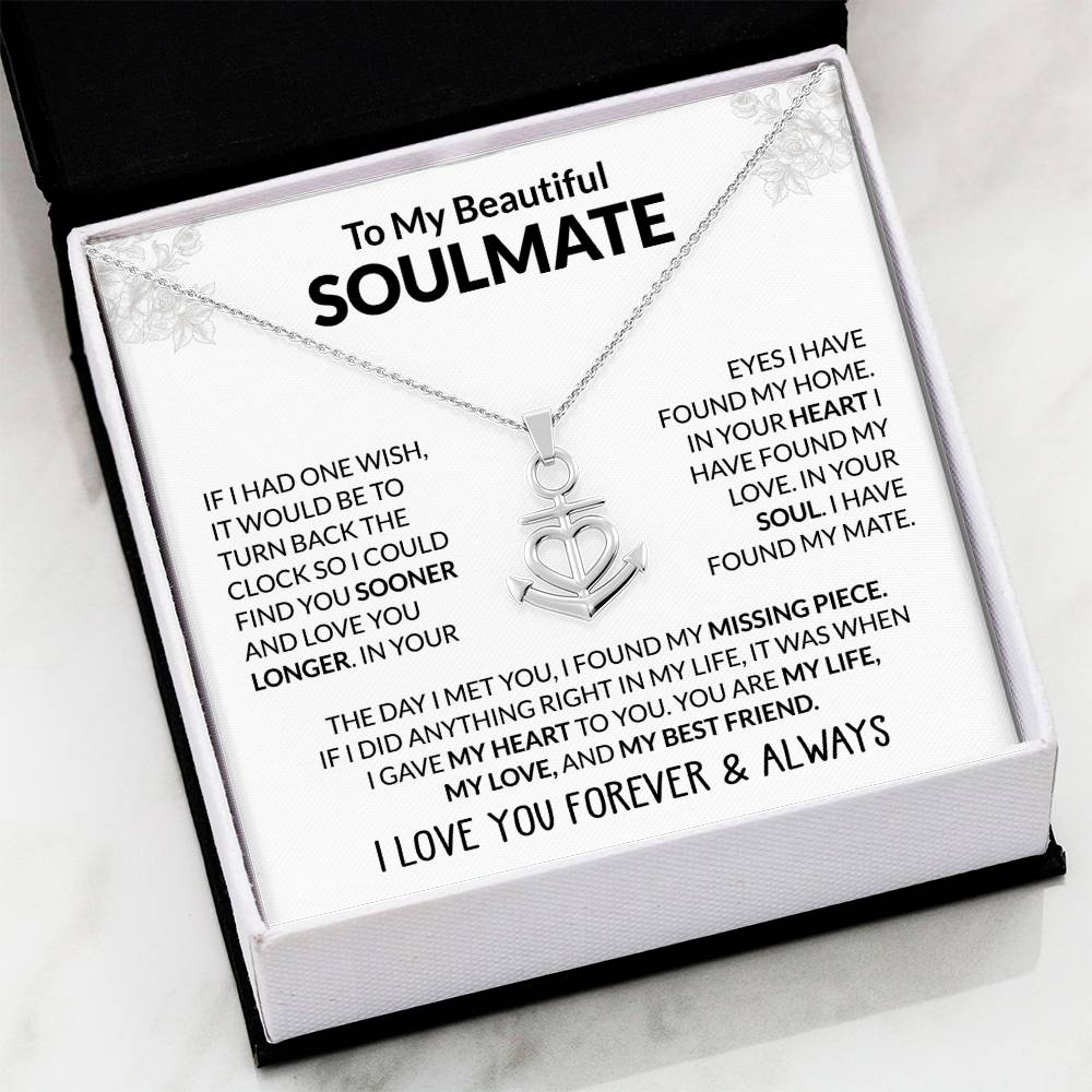To My Beautiful Soulmate Necklace - Romantic Necklace Gift for Her for Valentine’s Day & Special Occasions - Anchor Pendant Necklace