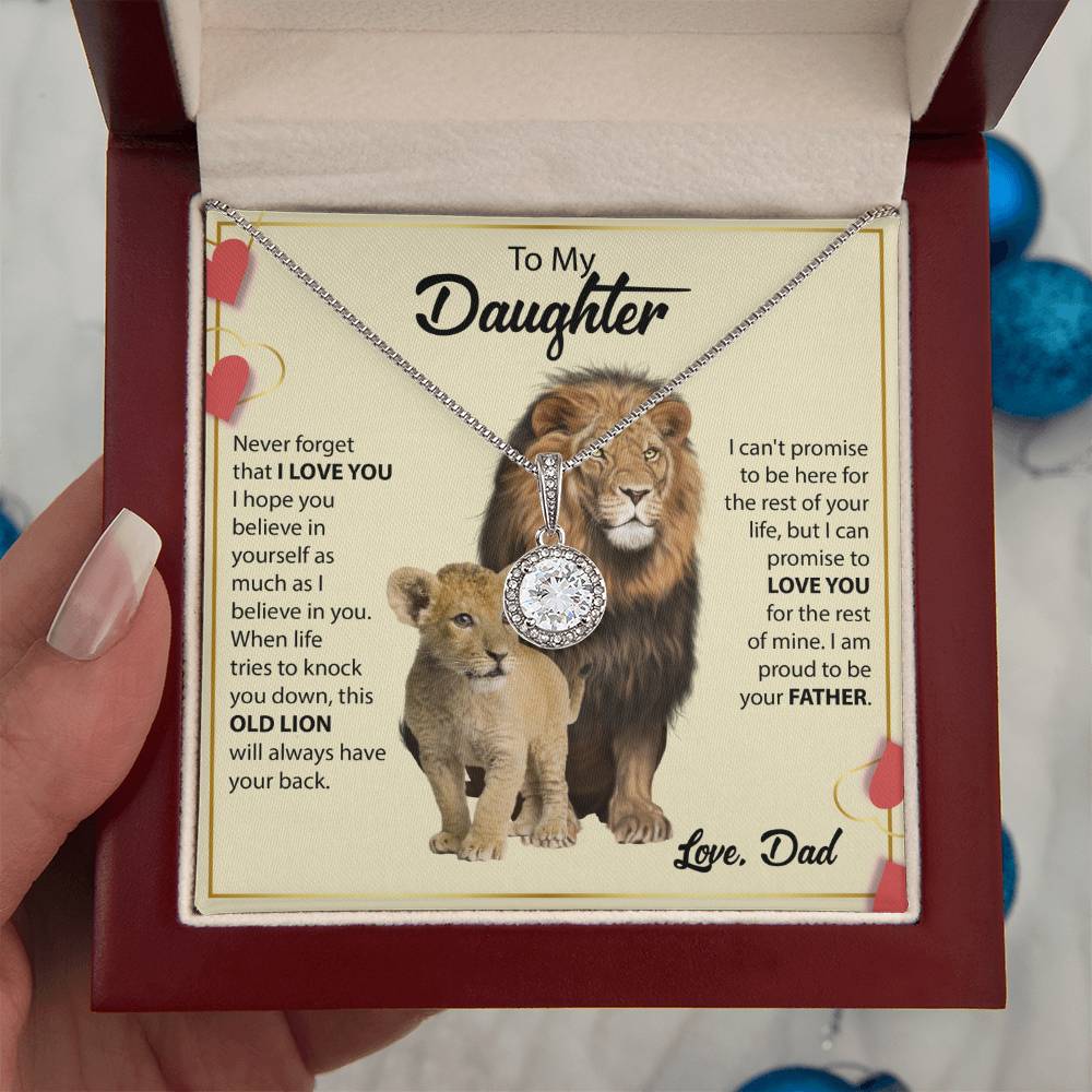 To My Daughter Necklace - Birthday Jewelry Gift from Dad - Old Lion - Eternal Hope Necklace