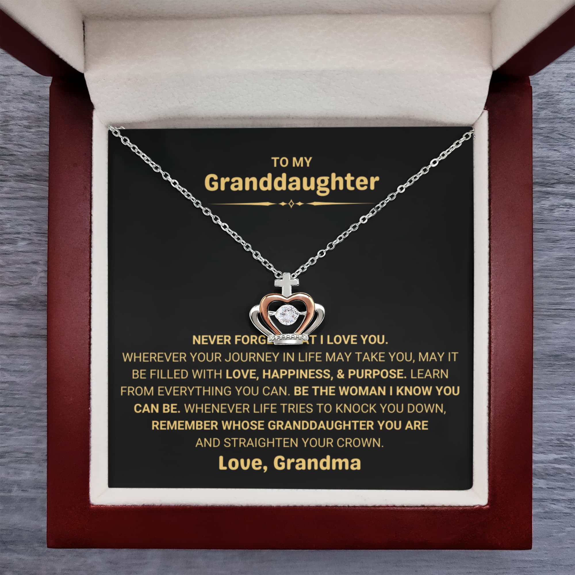 To My Granddaughter Necklace – Holiday Graduation Gift for Granddaughter from Grandma – Crown Pendant Necklace