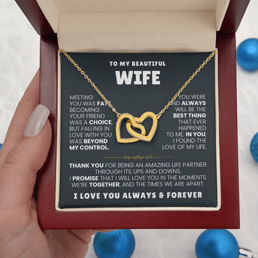 To My Wife Necklace - Surprise Gift from Husband for Birthday, Valentine’s Day & Anniversary - Interlocking Hearts Necklace