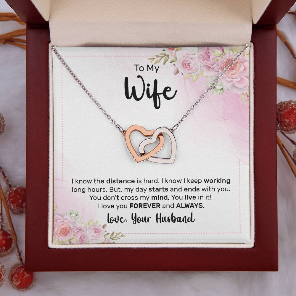 To My Beautiful Wife Necklace - Touching Romantic Gift for Wife from Husband for Christmas, Anniversary & Valentine’s Day - Interlocking Hearts Necklace
