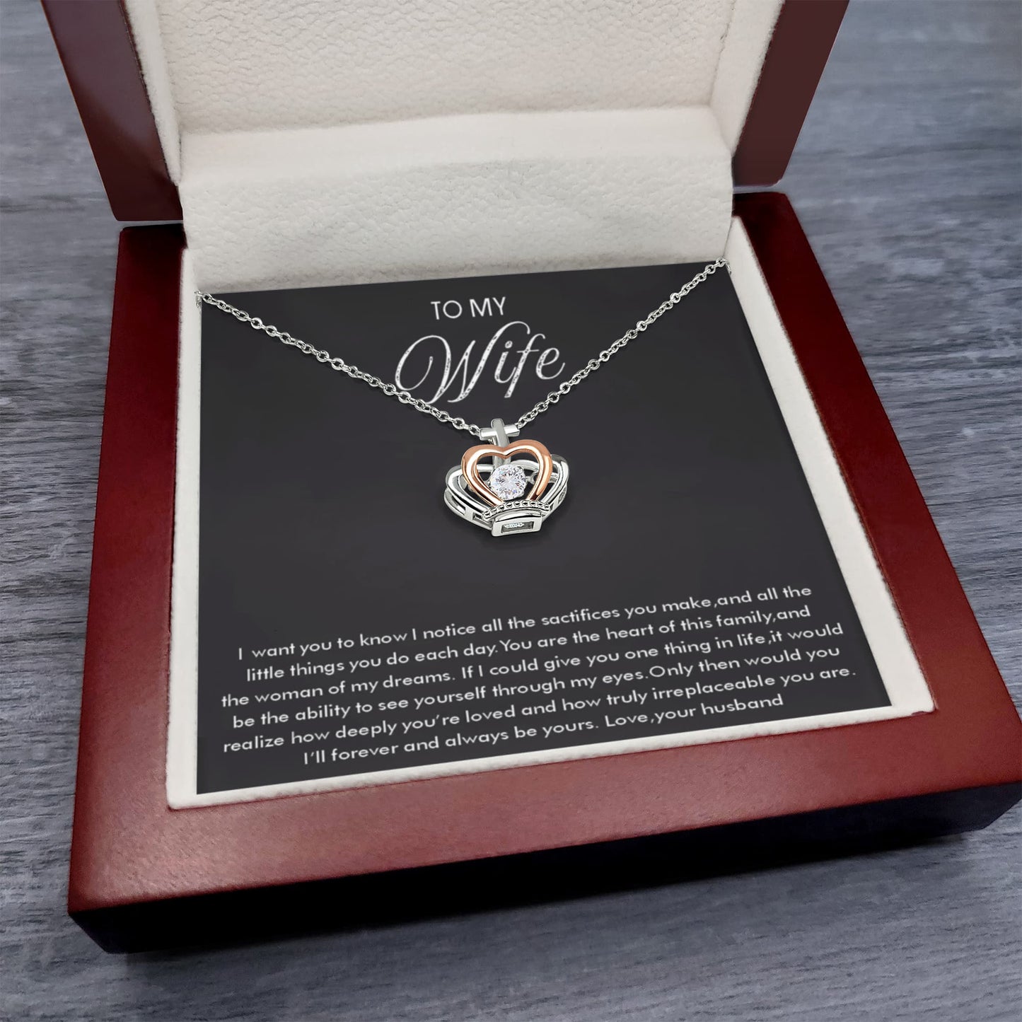 To My Wife Necklace - Meaningful Jewelry for Wife from Husband for Valentine’s Day, Christmas & Any Special Occasion - Crown Pendant Necklace