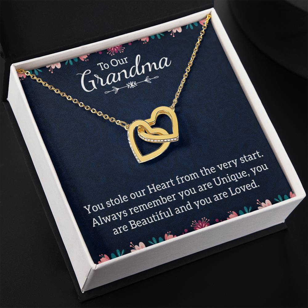 To Our Grandma Necklace - You stole our heart from the very start - Interlocking Hearts Necklace