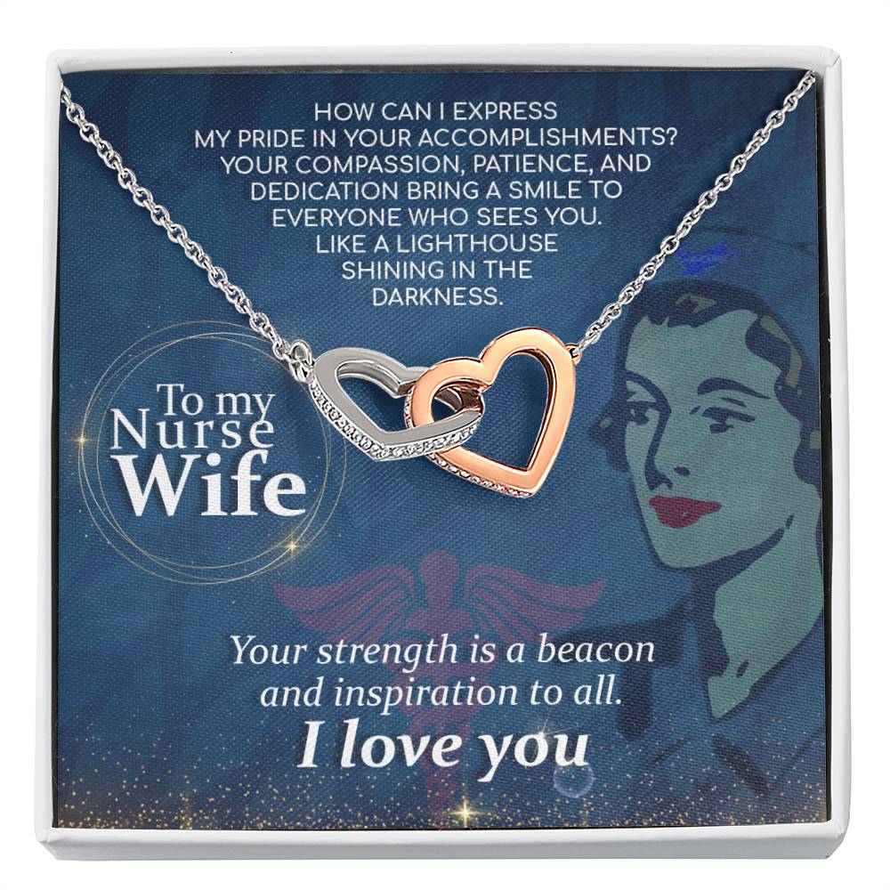 To My Nurse Wife Necklace - Romantic Keepsake Jewelry Gift from Husband for Special Days & Valentine’s Love - Interlocking Hearts Necklace