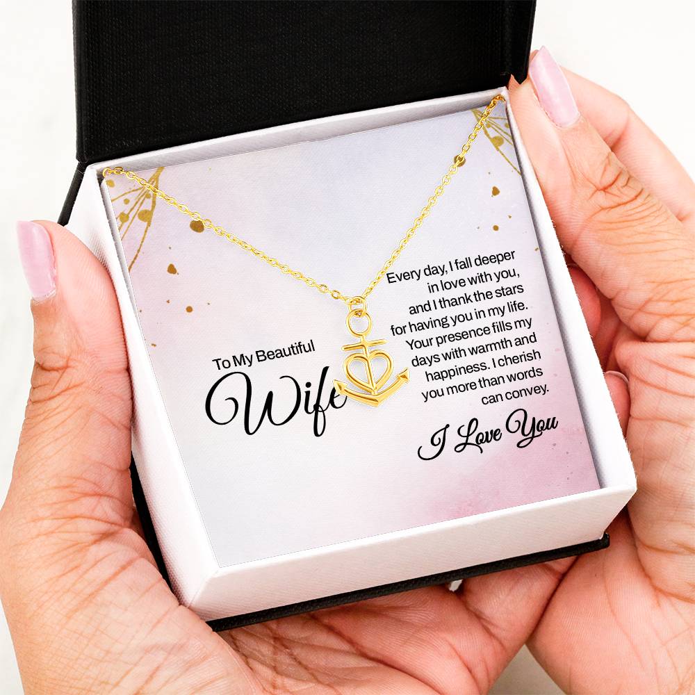 To My Beautiful Wife Necklace - Special Love Jewelry for Wife from Husband for Birthday, Anniversary & Valentine’s Day - Anchor Pendant Necklace