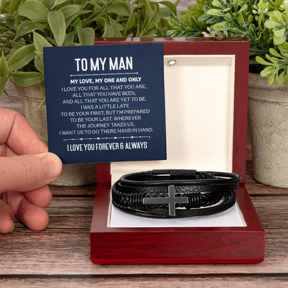 To My Man - My love, my one and only - Men's Cross Bracelet