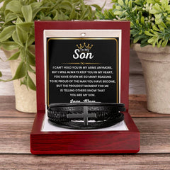 Faith & Strength Men’s Cross Leather Bracelet, Birthday & Graduation Gift for Son, To My Dear Son