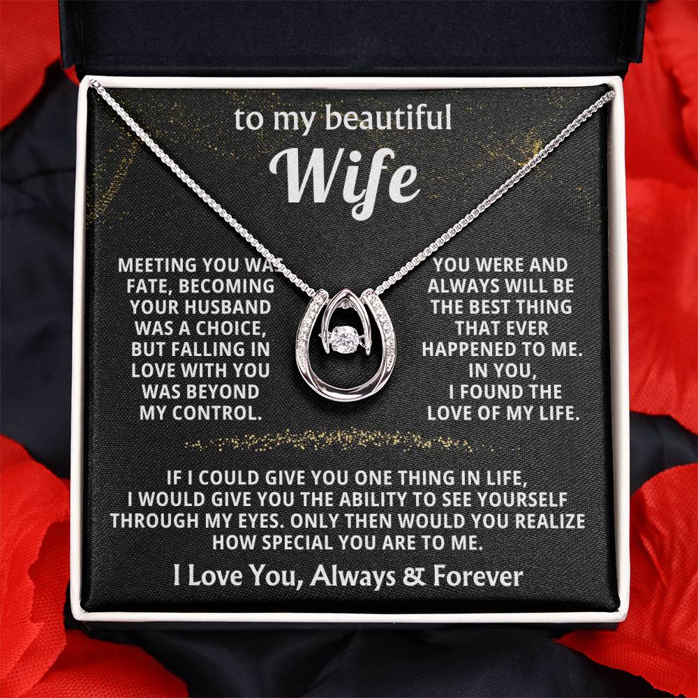To My Beautiful Wife Necklace - Emotional Jewelry for Wife from Husband to Celebrate Love on Valentine’s Day & Beyond - Lucky In Love Necklace
