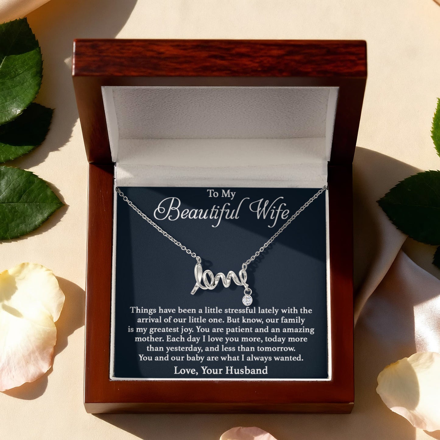 To My Beautiful Wife Necklace - Love Gift from Husband for Any Occasion - Scripted Love Necklace