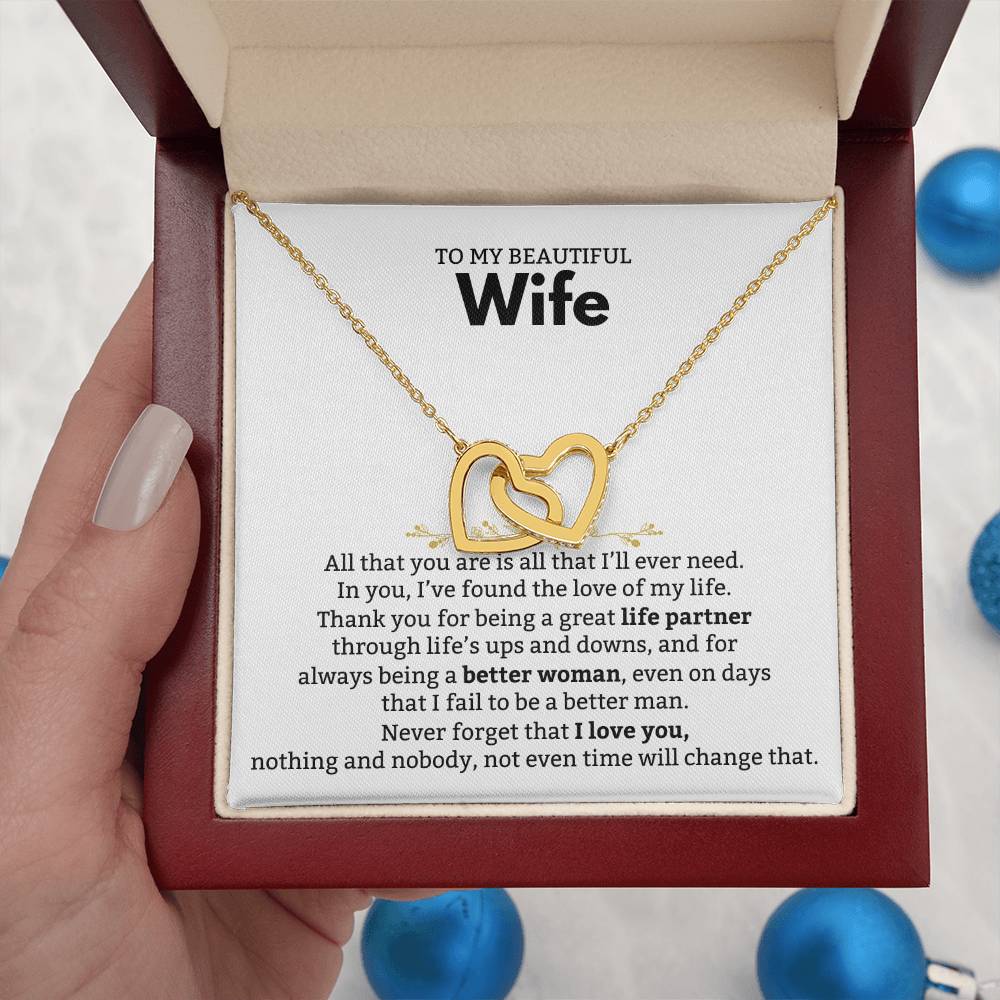 To My Wife Necklace - Loving Gift from Husband for Valentine’s Day, Birthday & Anniversary - Interlocking Hearts Necklace