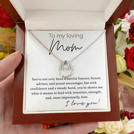 To My Loving Mom - I Love You - Lucky In Love Necklace - Sentimental Gift for Mom