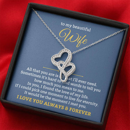 To My Beautiful Wife Necklace - Touching Romantic Gift for Wife from Husband for Christmas, Anniversary & Valentine’s Day - Heart-to-heart Pendant Necklace