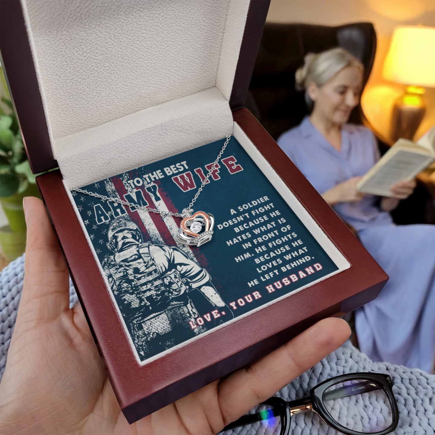 To My Army Wife Necklace - Romantic Jewelry for Wife - Crown Pendant Necklace