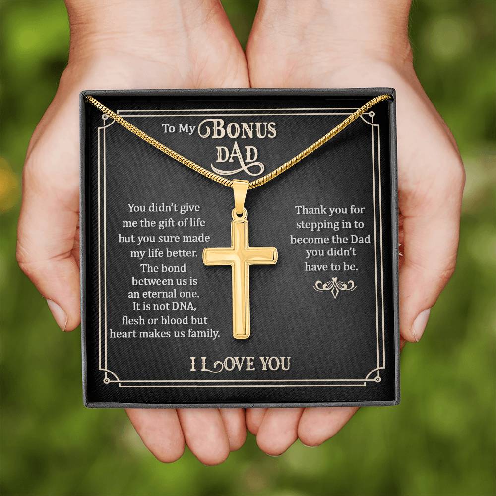 To My Bonus Dad - Artisan Cross Necklace Gift for Him